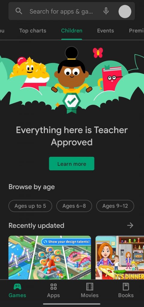 Play Store on PC - Children Tab